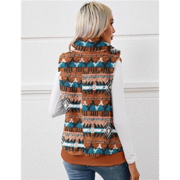 New Womens Fuzzy Fleece Vest, Casual Warm Sleeveless Zip Up Sherpa Vest - Picture 3 of 5